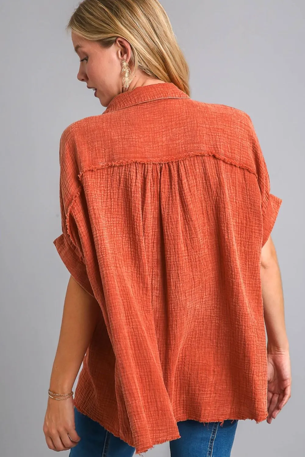 Full Size Cotton Gauze Mineral Wash Button Down Shirt Plus Size, image 3