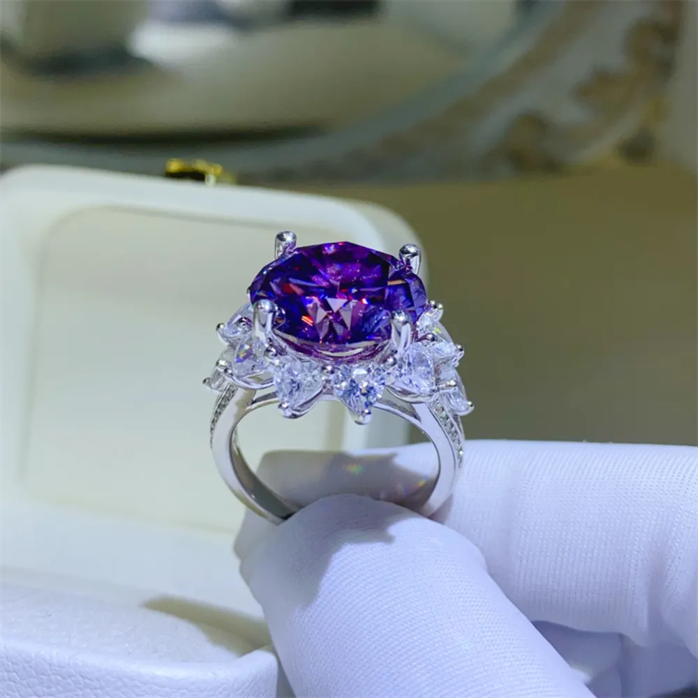 10 Carat Moissanite 925 Sterling Silver Flower Shape Ring, image 4