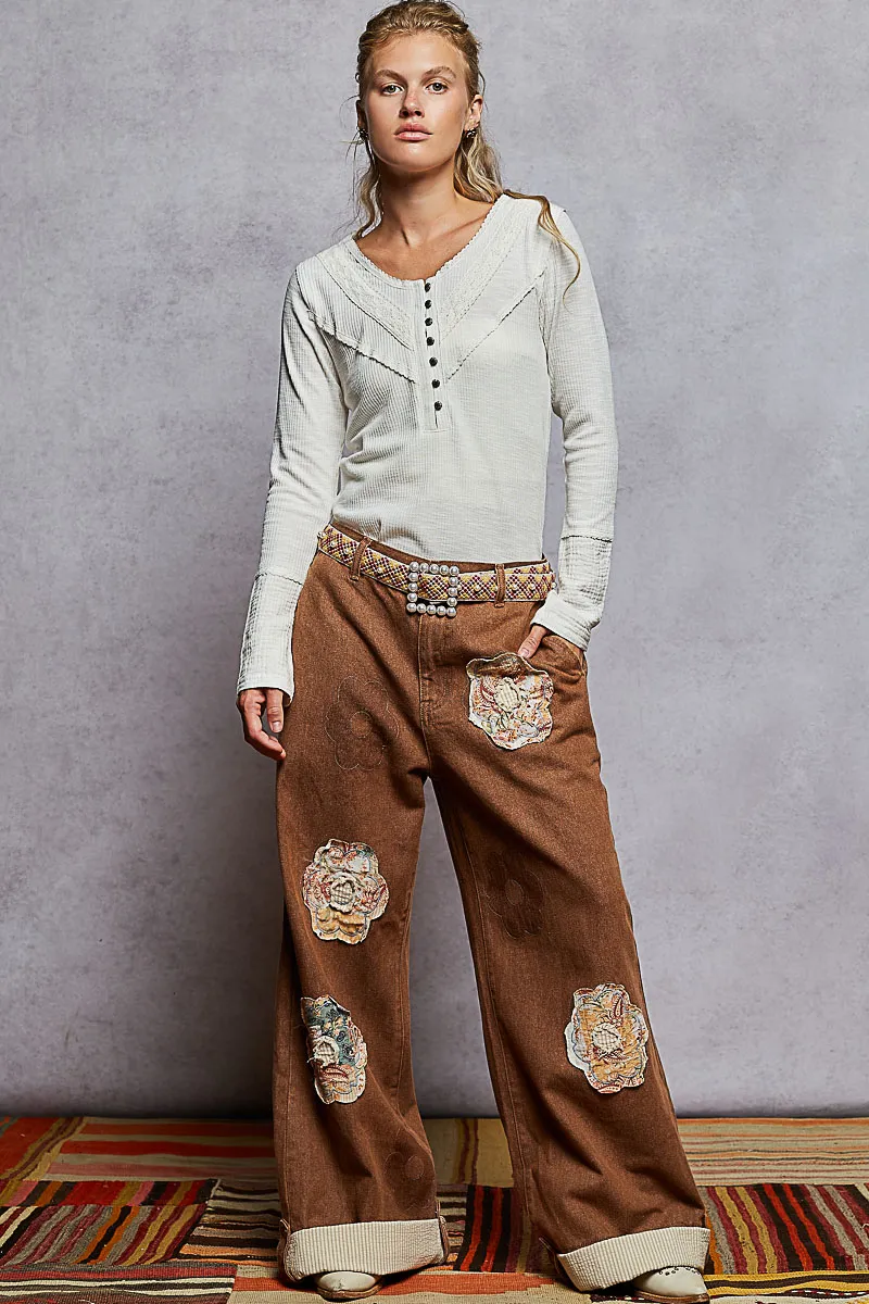 Ribbed Half Button Lace Detail Knit Top, image 5