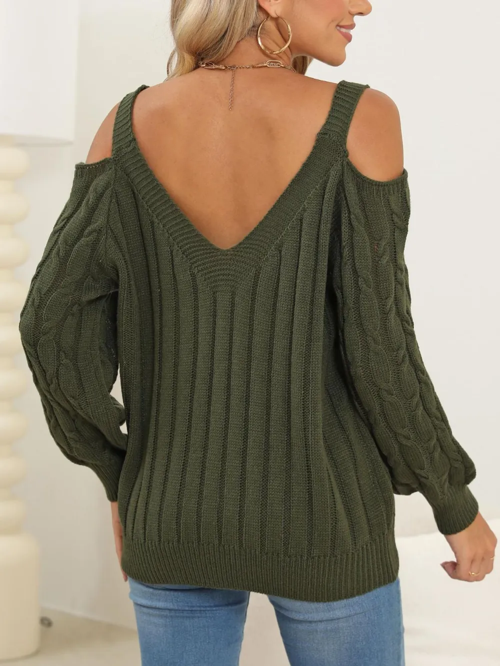 Cable-Knit Heart V-Neck Sweater, image 2