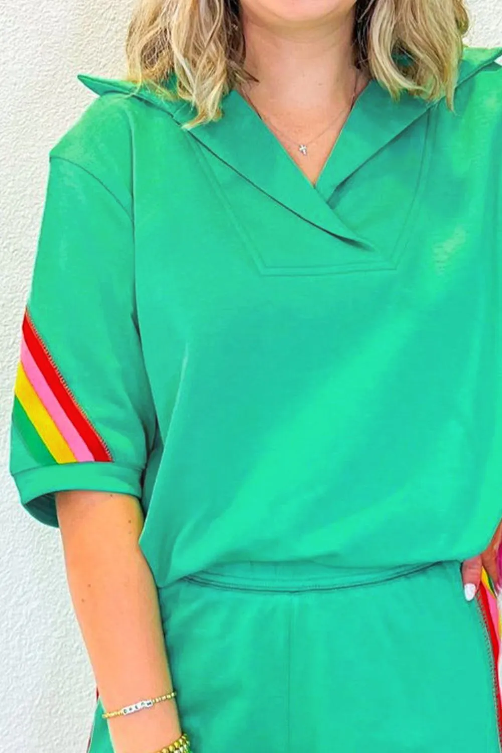 Rainbow Collared Short Sleeve Top and Shorts Set, image 10