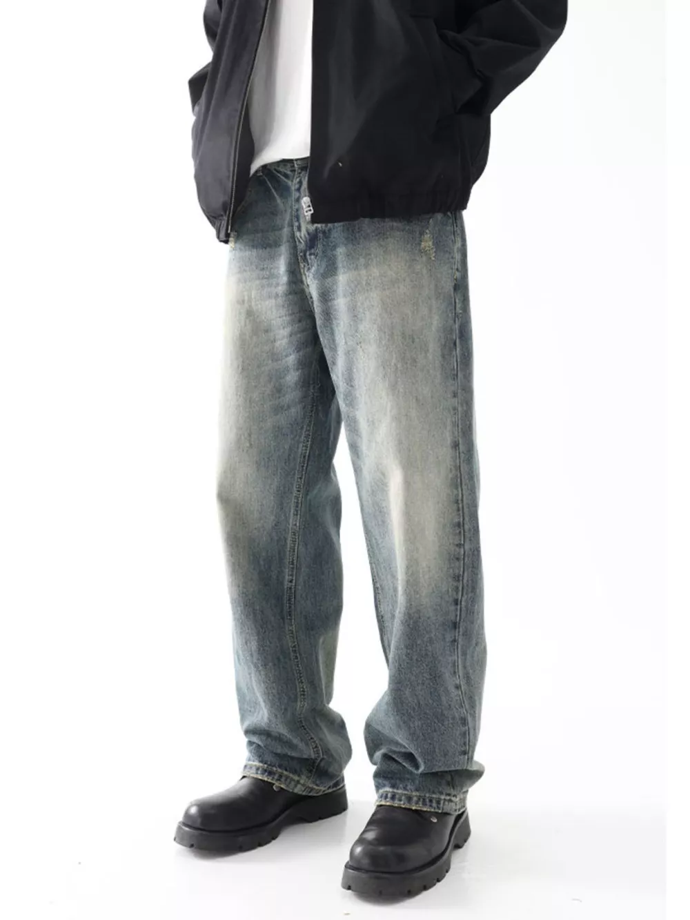 Men's Wash Wide Leg Relaxed Fit Jeans, image 5