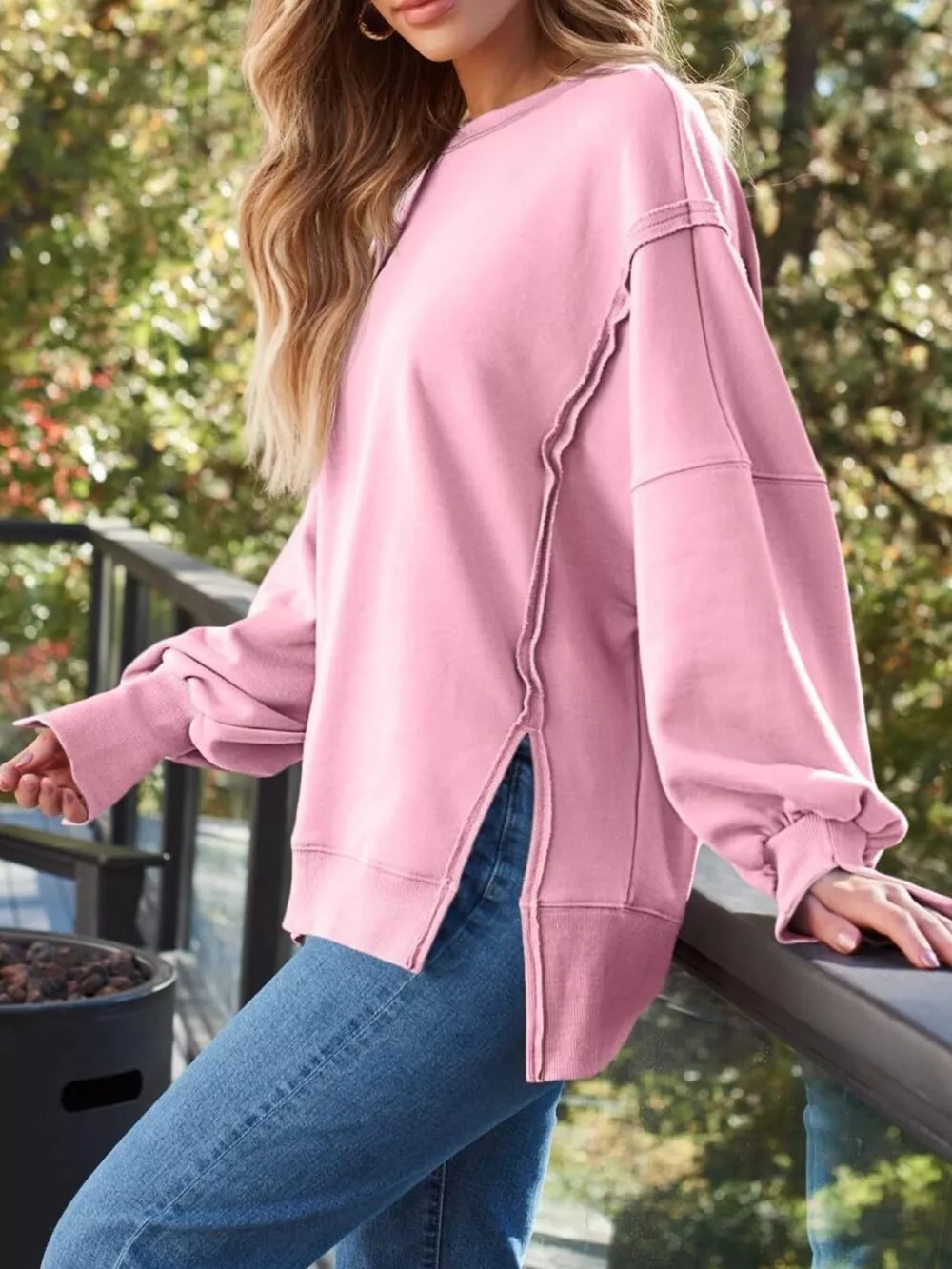 Side Slit Long Sleeve Oversized Sweatshirt, image 12