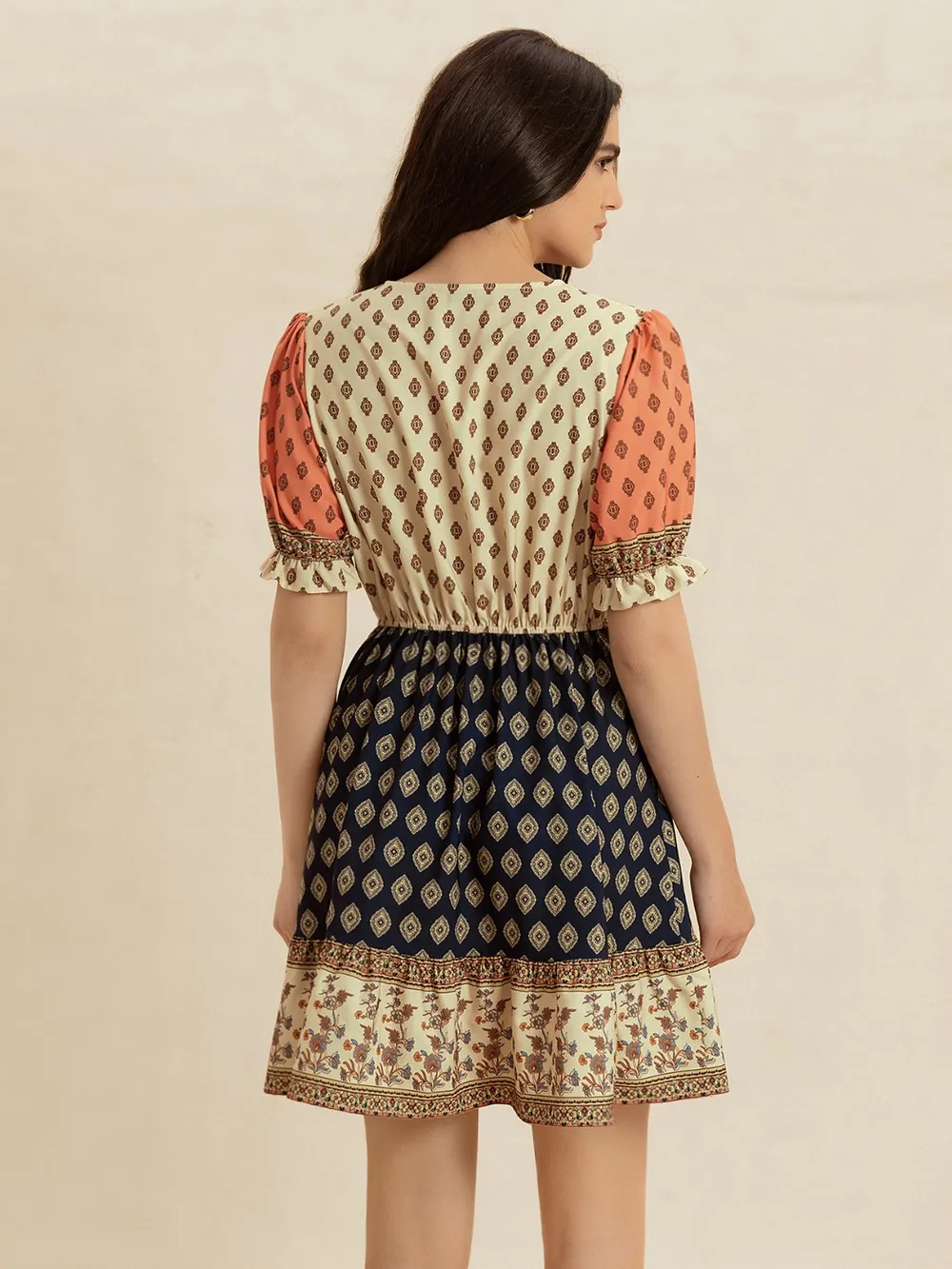 Printed V-Neck Short Sleeve Dress, image 4