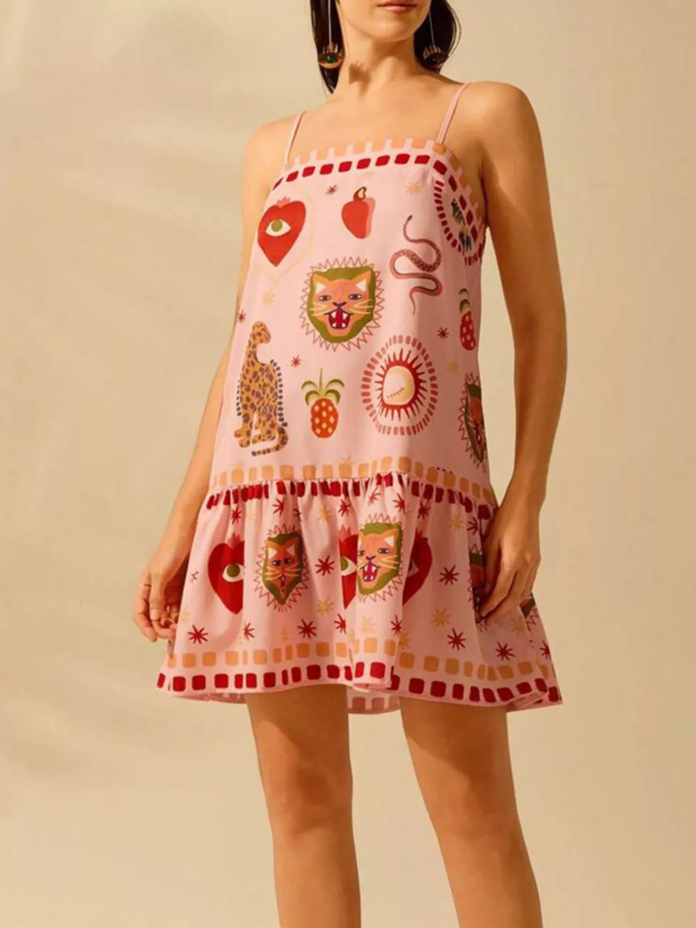 Printed Ruffle Hem Mini Dress