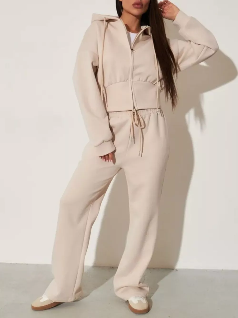 Zip-Up Hoodie and Wide-Leg Pants Set, image 3