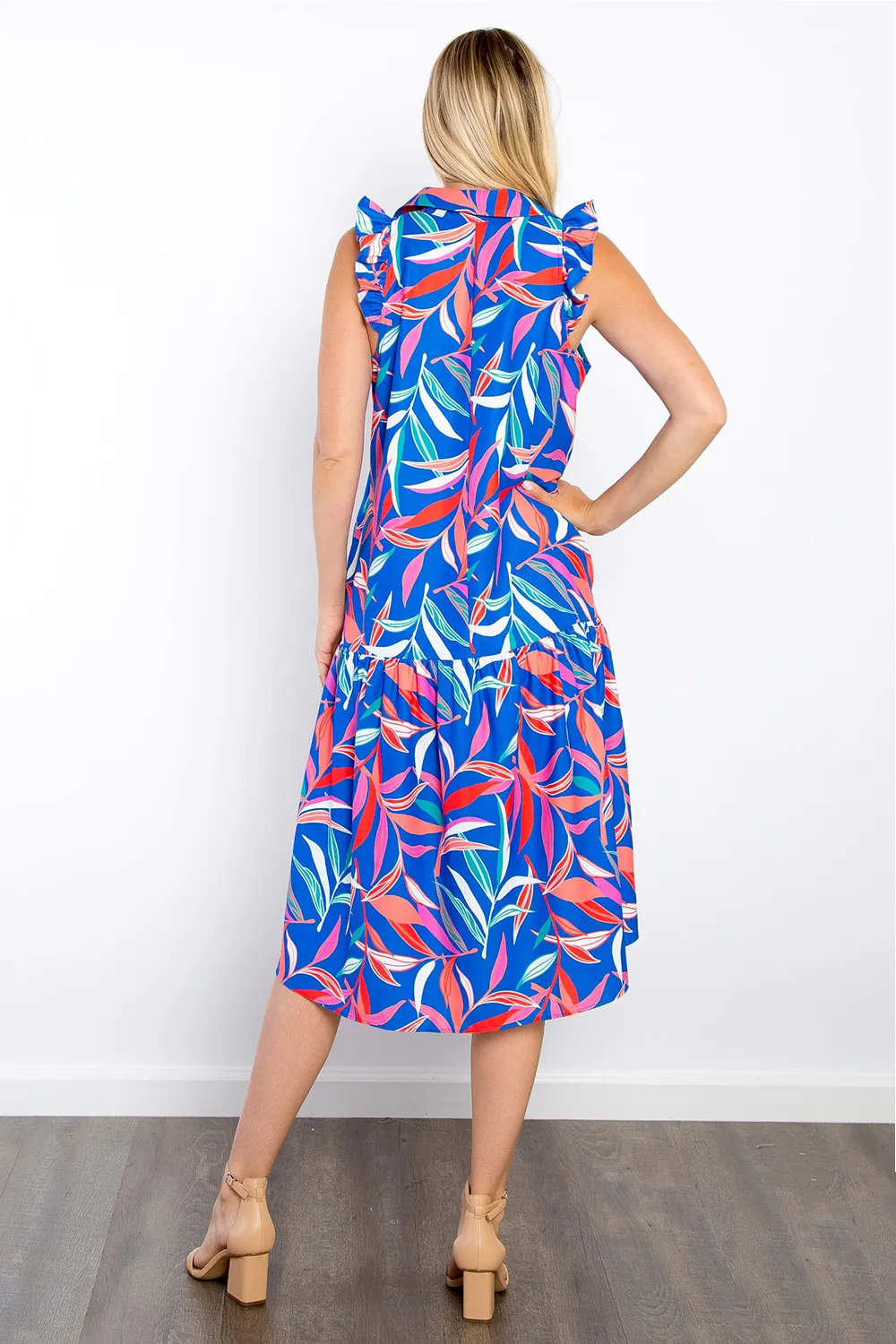 Print Ruffled Midi Dress with Pockets, image 3