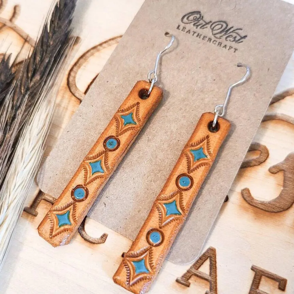 Geometric Leather Bar Earrings, image 4