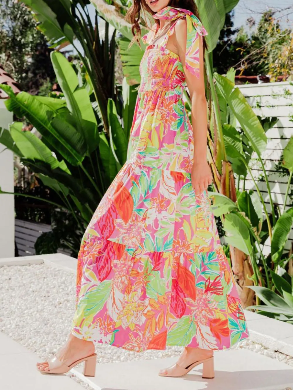 Tropical Print Tie Shoulder Maxi Dress, image 2