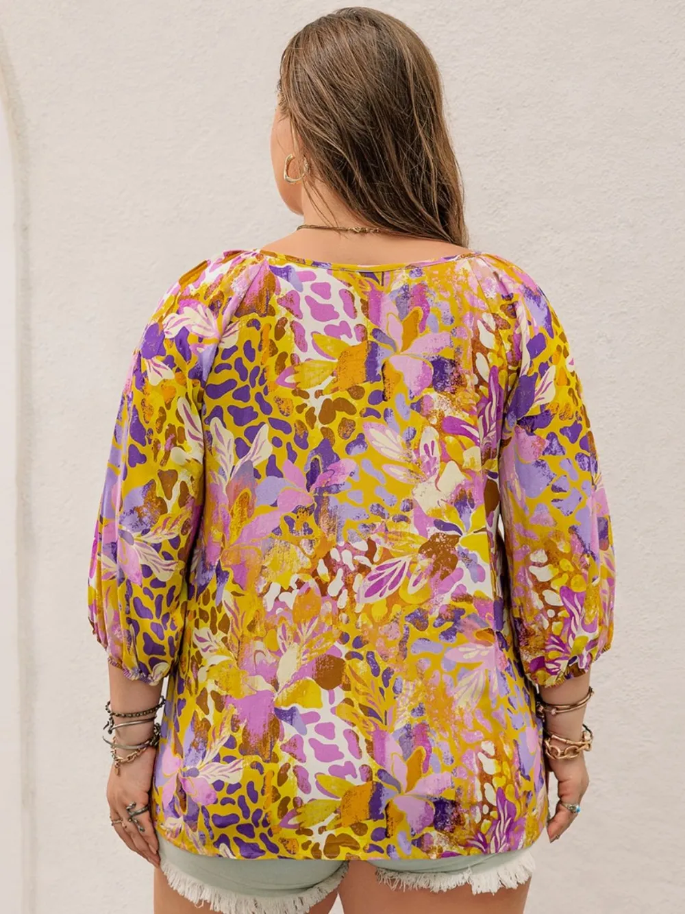 Plus Size Printed Tie Neck Blouse, image 2