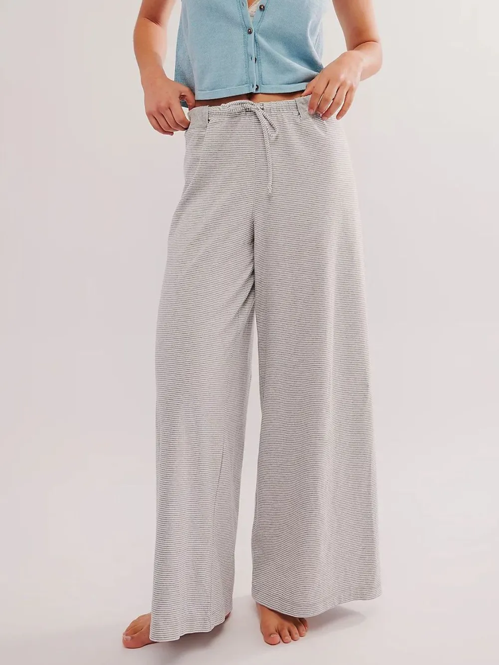 Drawstring Striped Wide Leg Pants, image 2