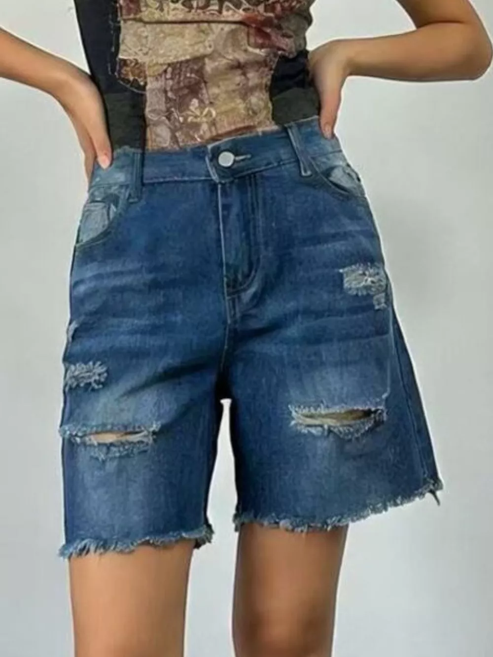 Full Size Ripped Frayed Hem Denim Shorts Plus Size, image 10