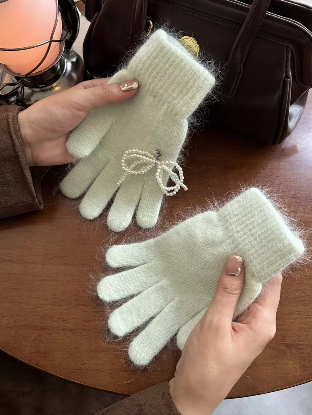 Pearl Embellished Knit Gloves, image 2
