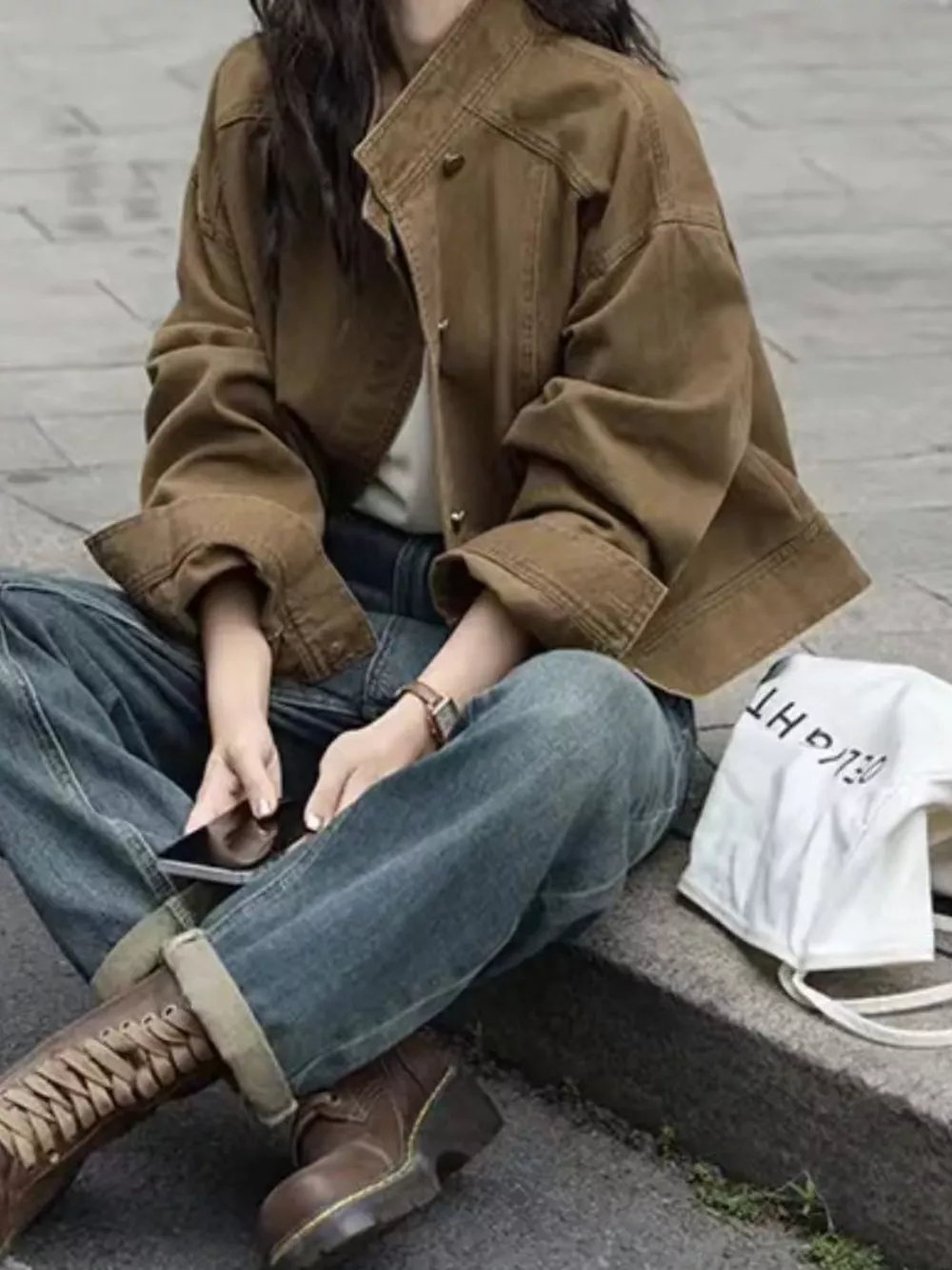 Button Up Dropped Shoulder Denim Jacket