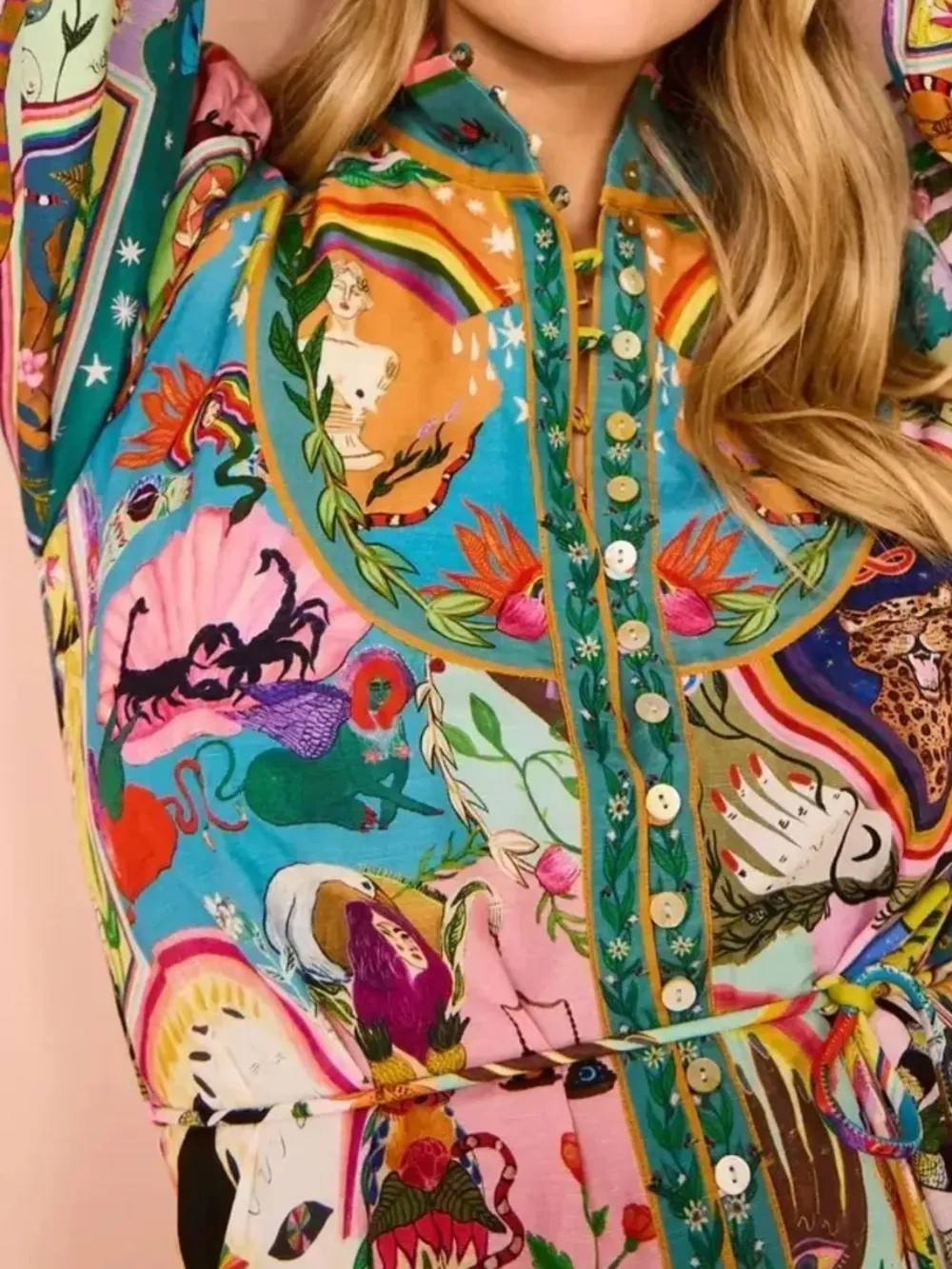 Printed Long Sleeve Mini Dress with Belt, image 4