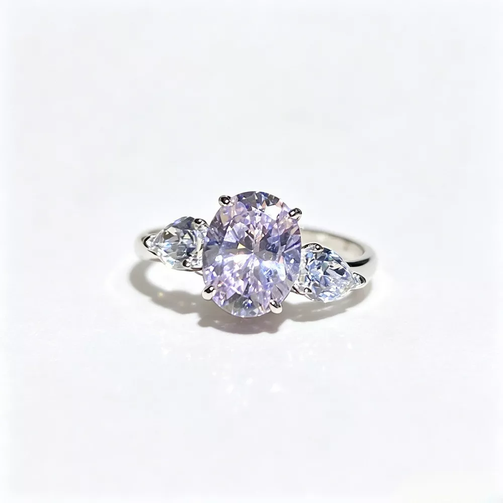 925 Sterling Silver Oval Cut Diamond Ring, image 6