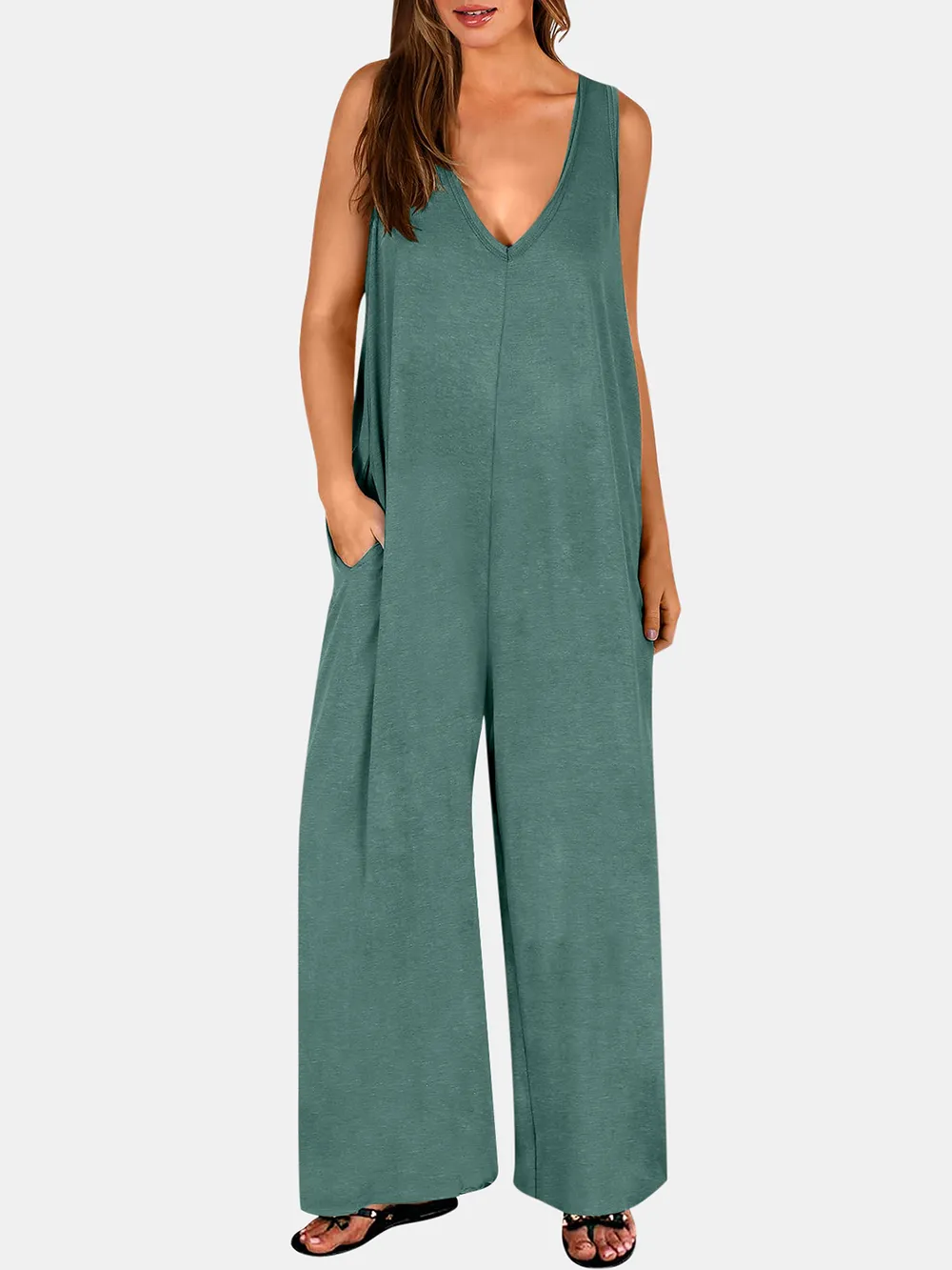 Full Size V-Neck Wide Strap Jumpsuit, image 12