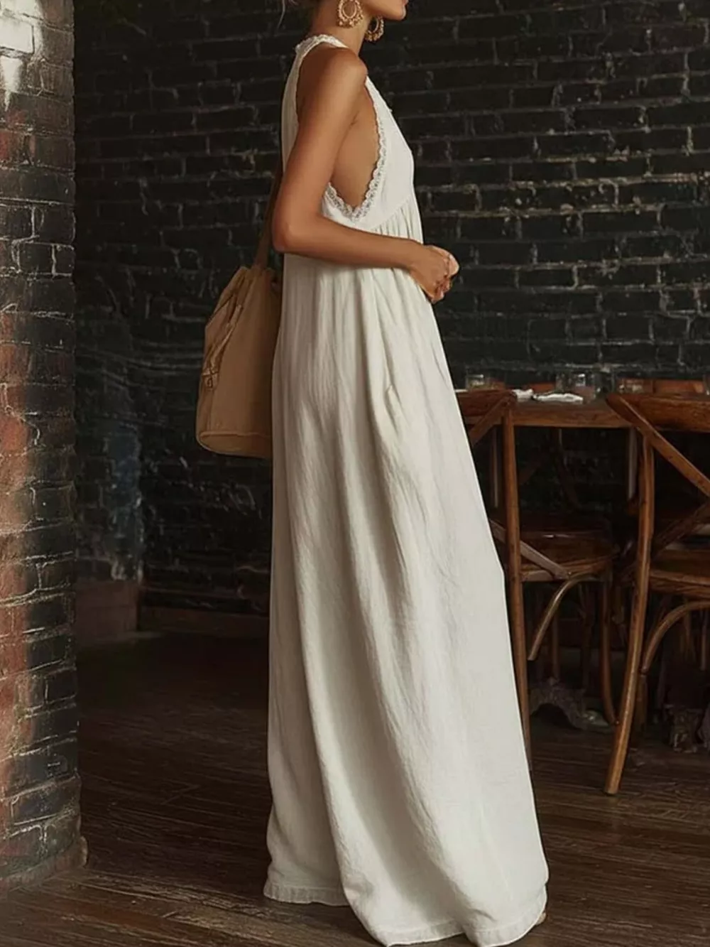 Full Size Halter Neck Lace Trim Wide Leg Jumpsuit Plus Size, image 2