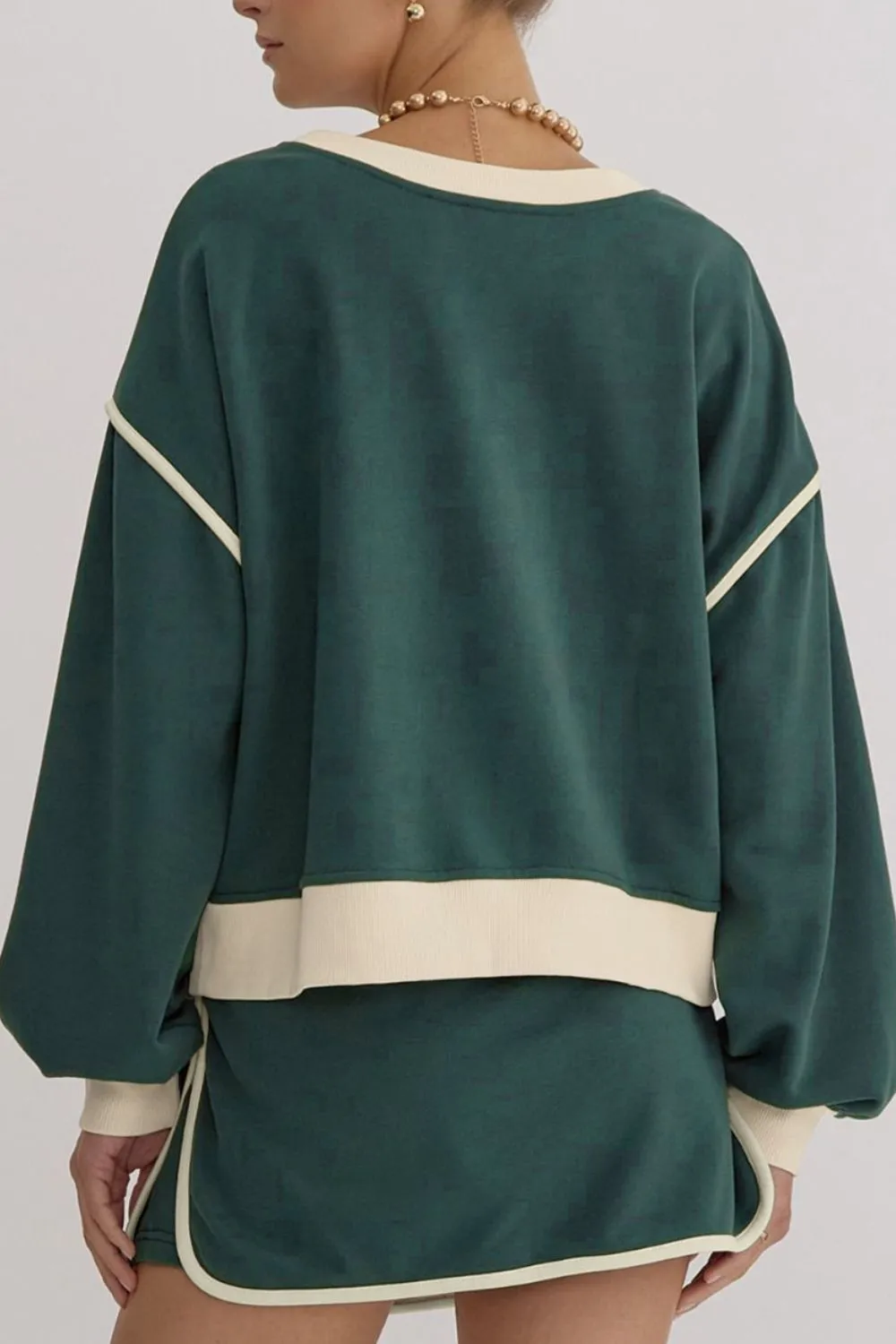 Contrast Trim Round Neck Top and Skort Set, image 17