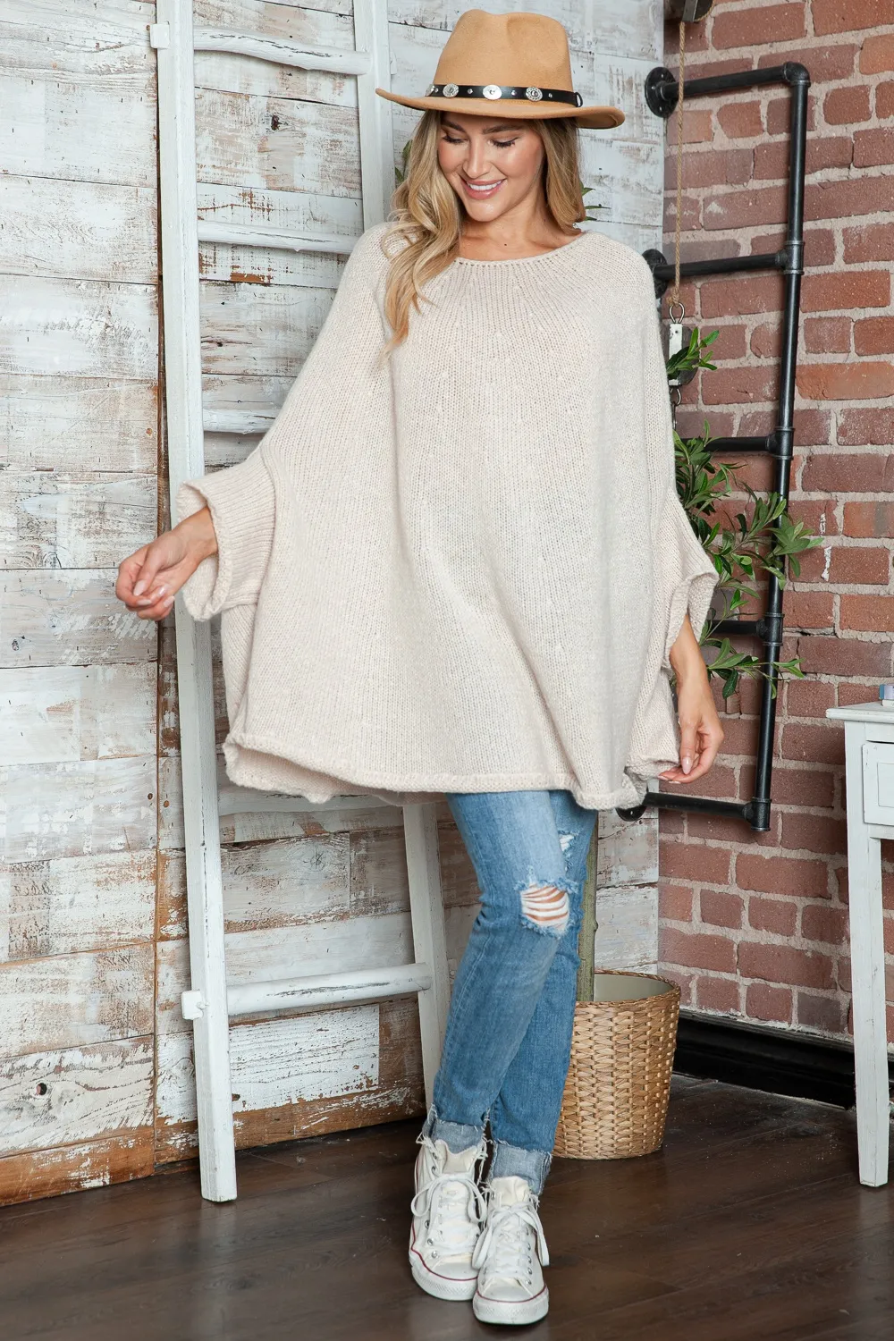 Round Neck Batwing Sleeve Sweater, image 18