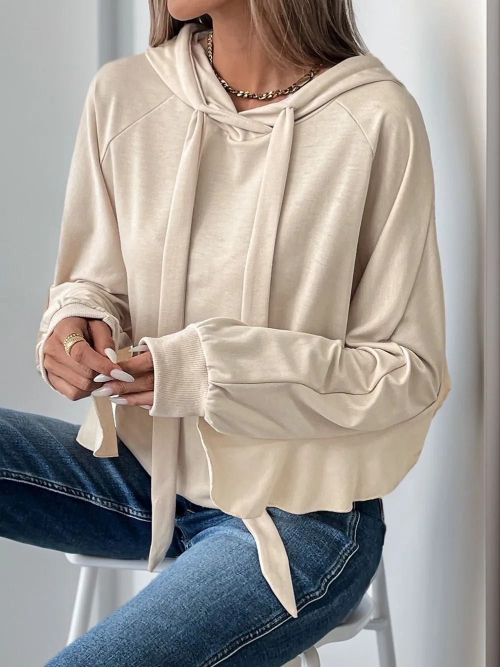 Drawstring Ruffled Long Sleeve Hoodie, image 5