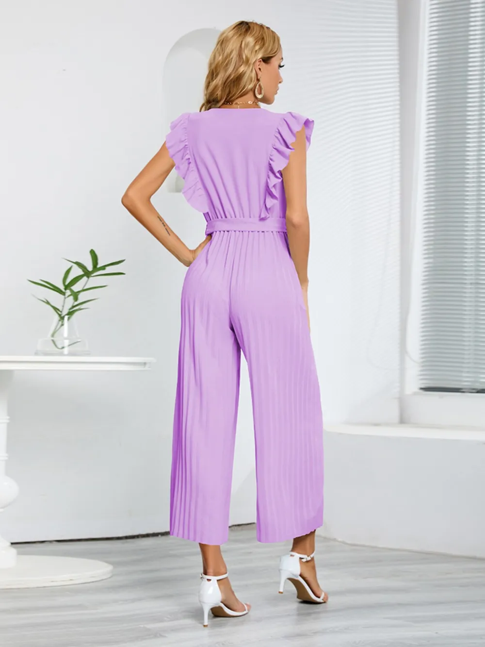 Ruffled Surplice Cap Sleeve Jumpsuit, image 5