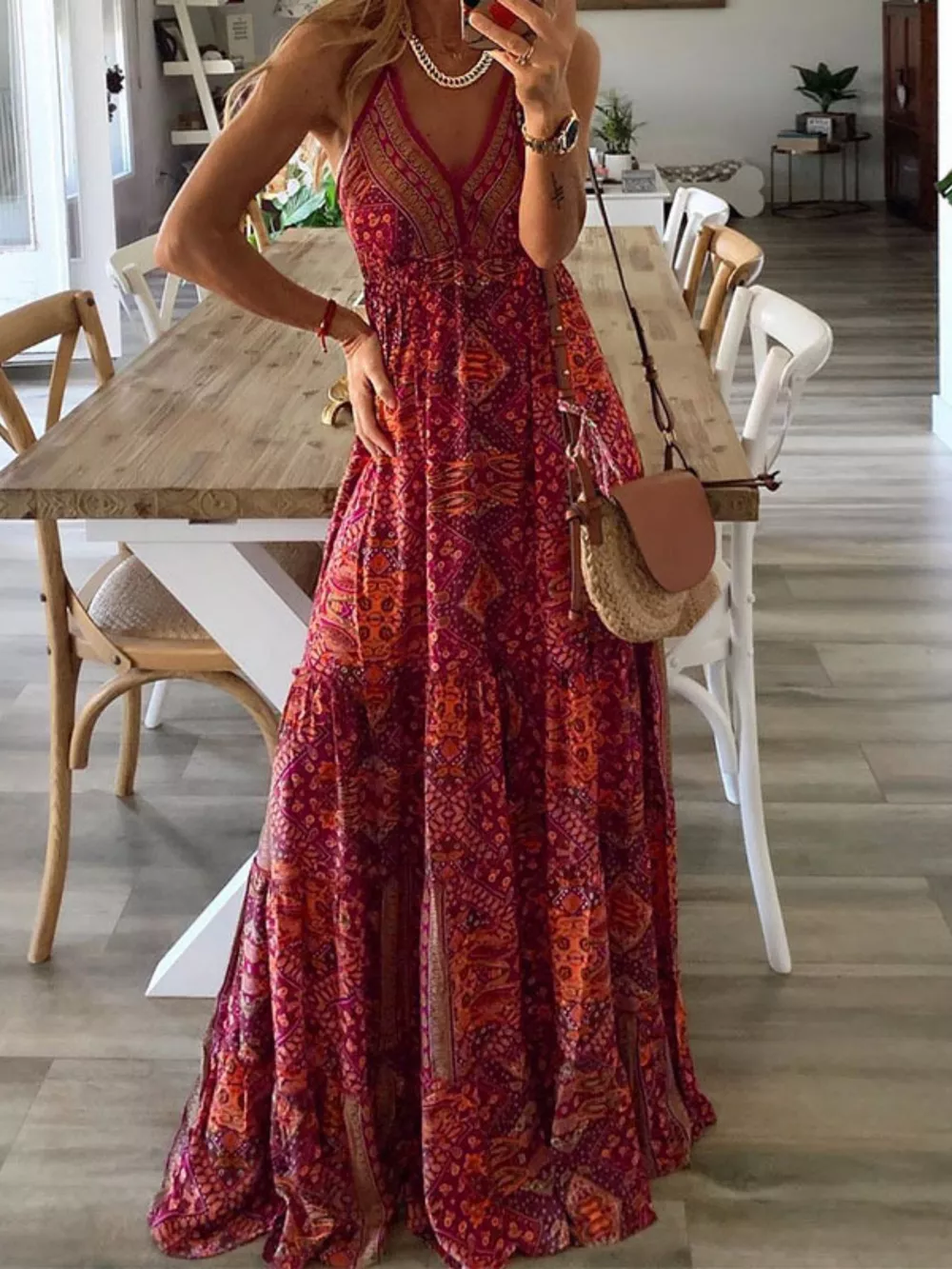 Printed V-Neck Maxi Dress, image 5
