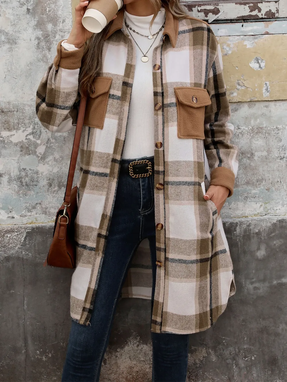 Plaid Button Up Long Sleeve Coat, image 4