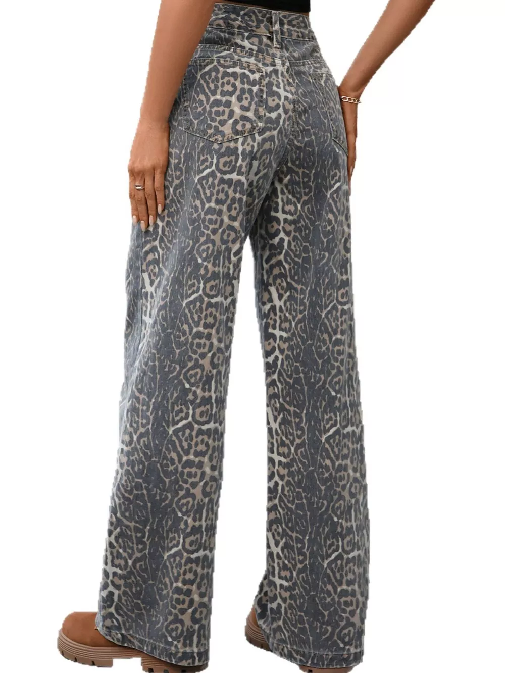 Leopard Wide Leg High Waist Jeans, image 4