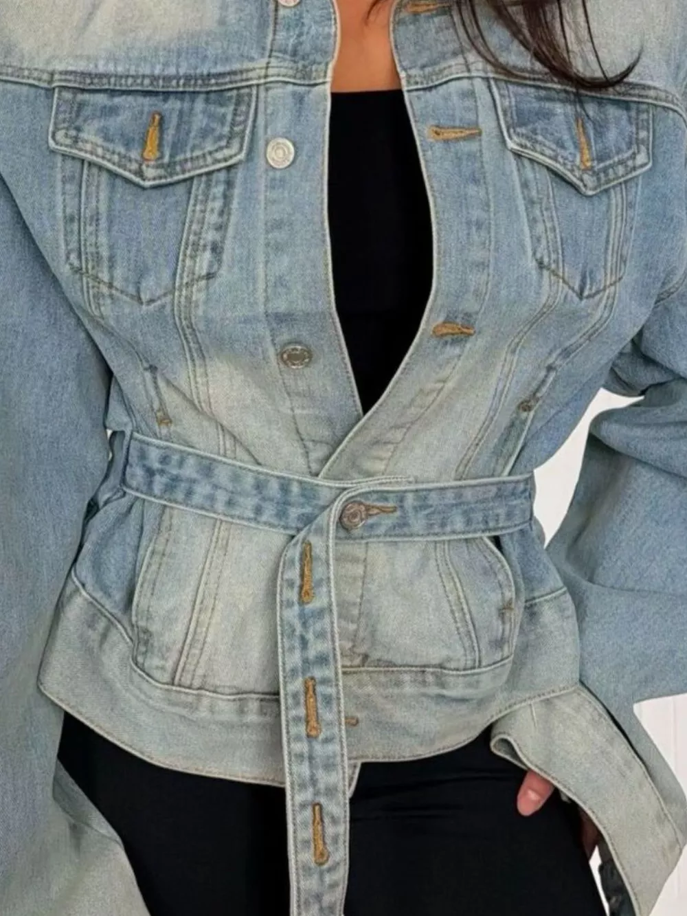 Vintage Wash Belted Denim Jacket, image 2