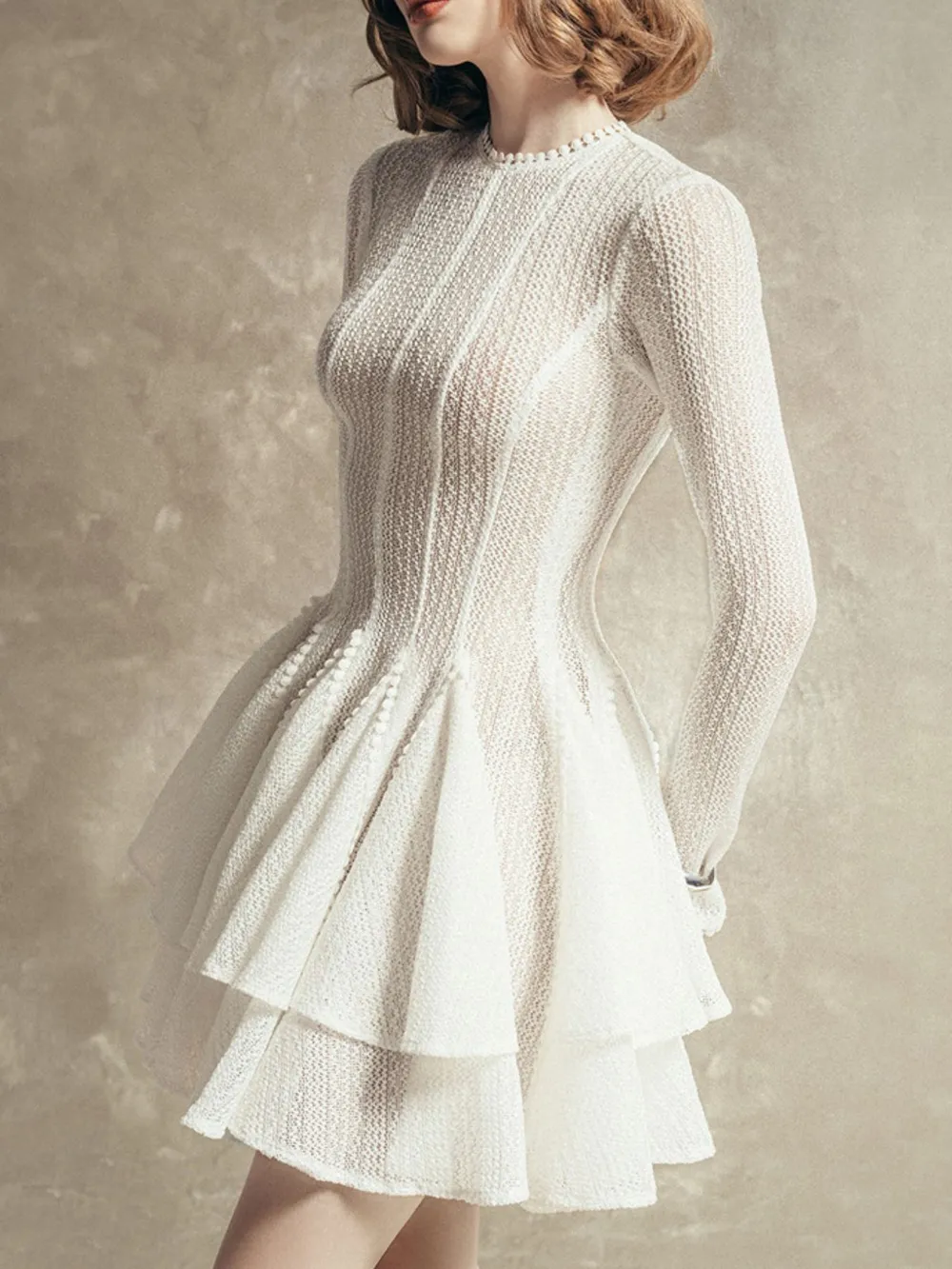 Layered Round Neck Long Sleeve Dress, image 2