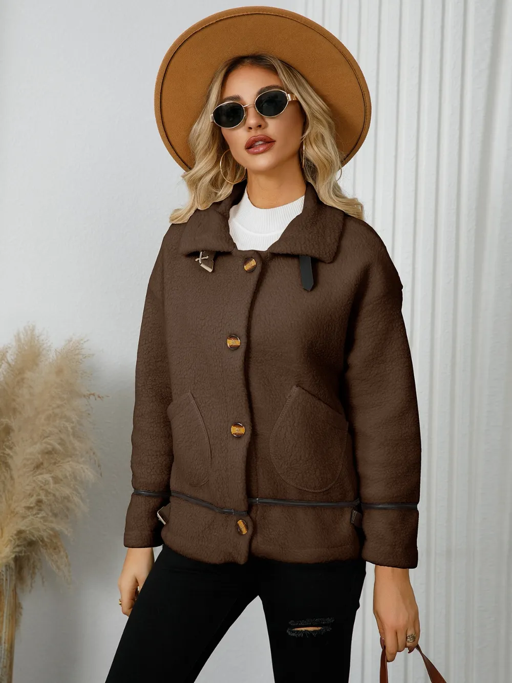 Pocketed Button Down Collared Neck Jacket, image 17