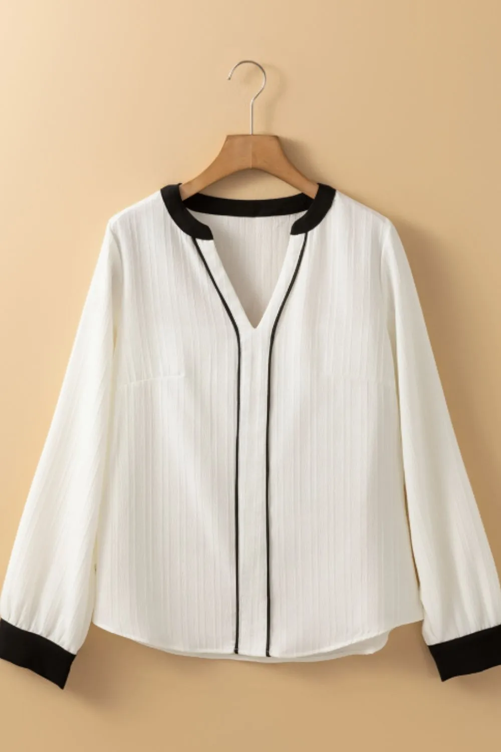 Contrast Notched Long Sleeve Blouse, image 8