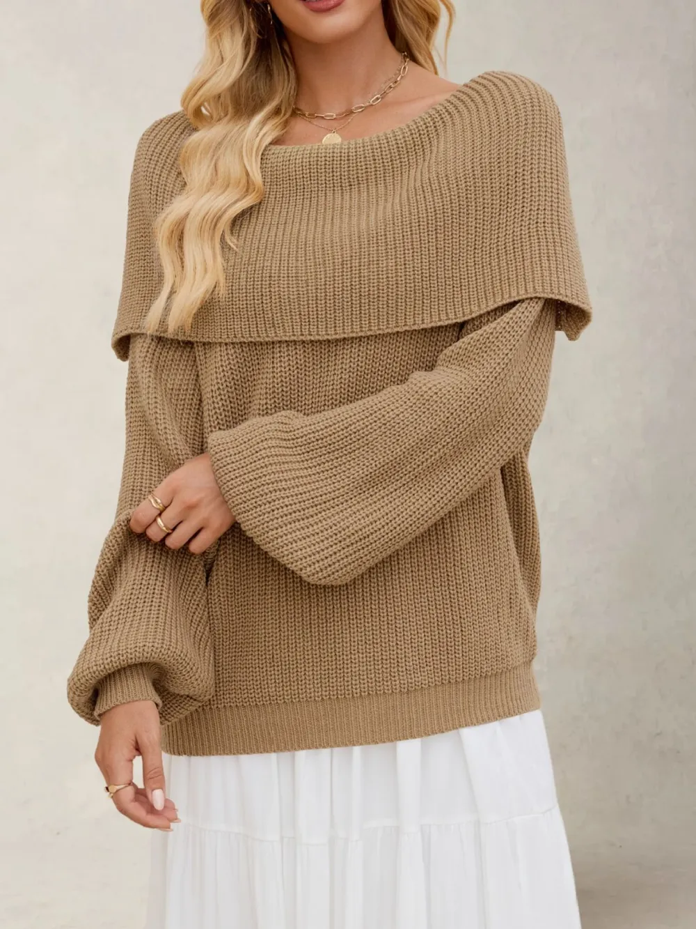 Fold-Over Collar Long Sleeve Sweater, image 7