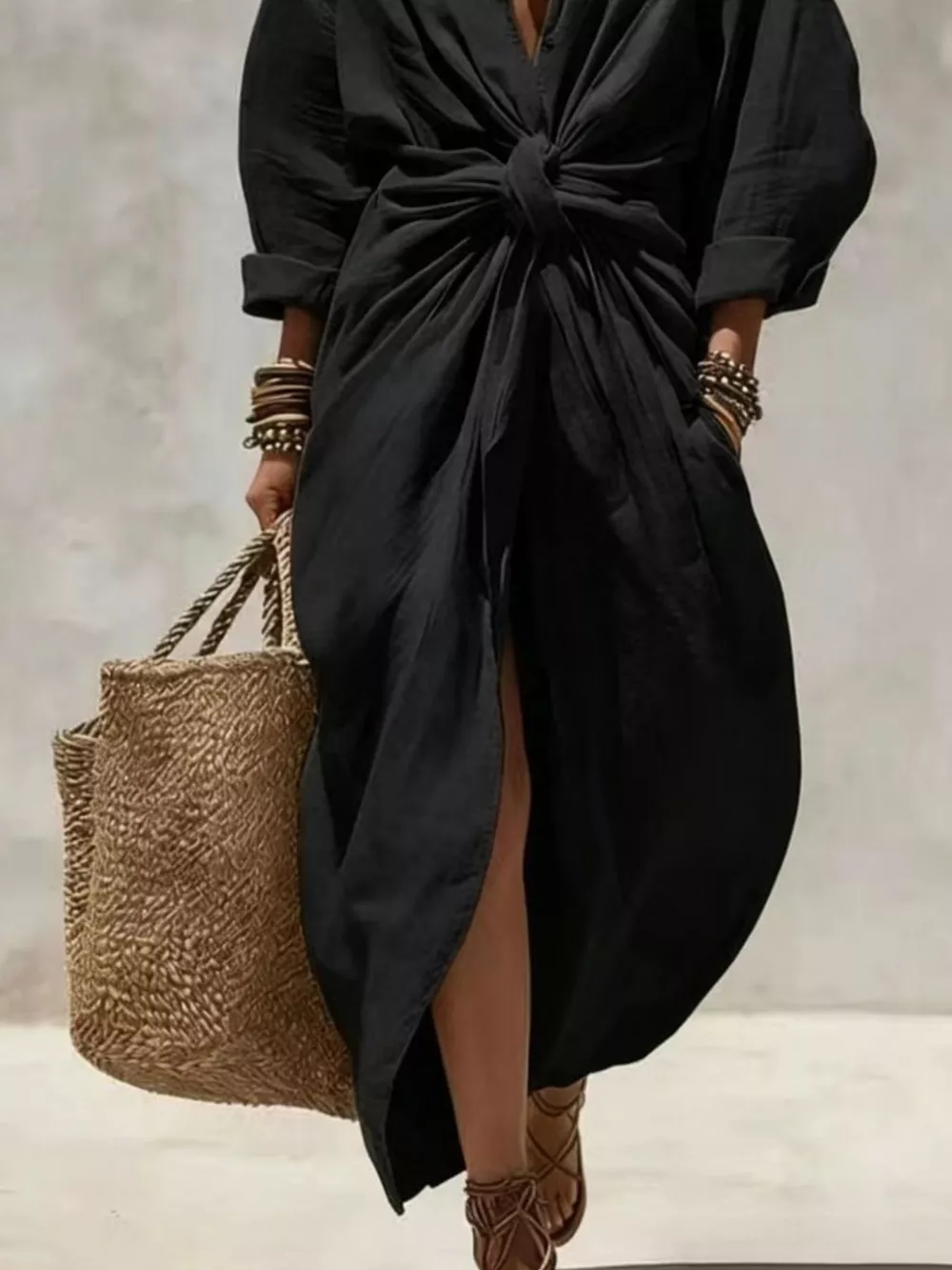 Front-Tie Maxi Shirt Dress, image 12