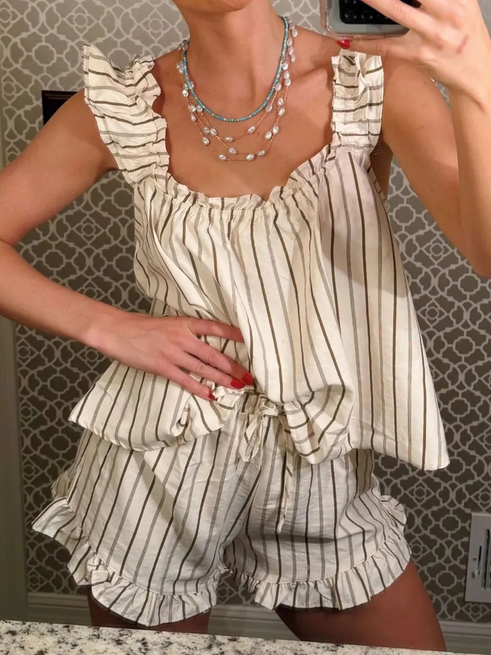 Ruffled Striped Tank and Shorts Set, image 2