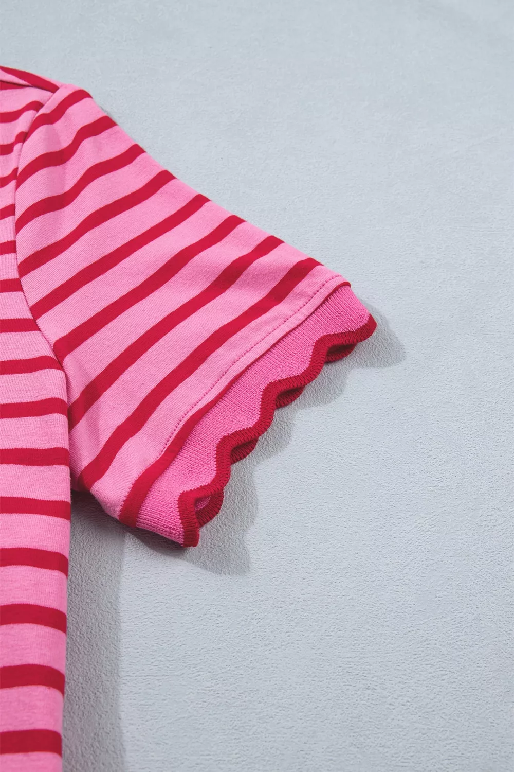 Stripe Striped Short Sleeve Scalloped Trim Side Slit Maxi Tee Dress, image 11