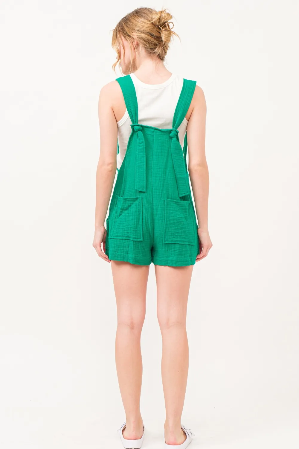Button Up Tie Back Sleeveless Romper, image 3