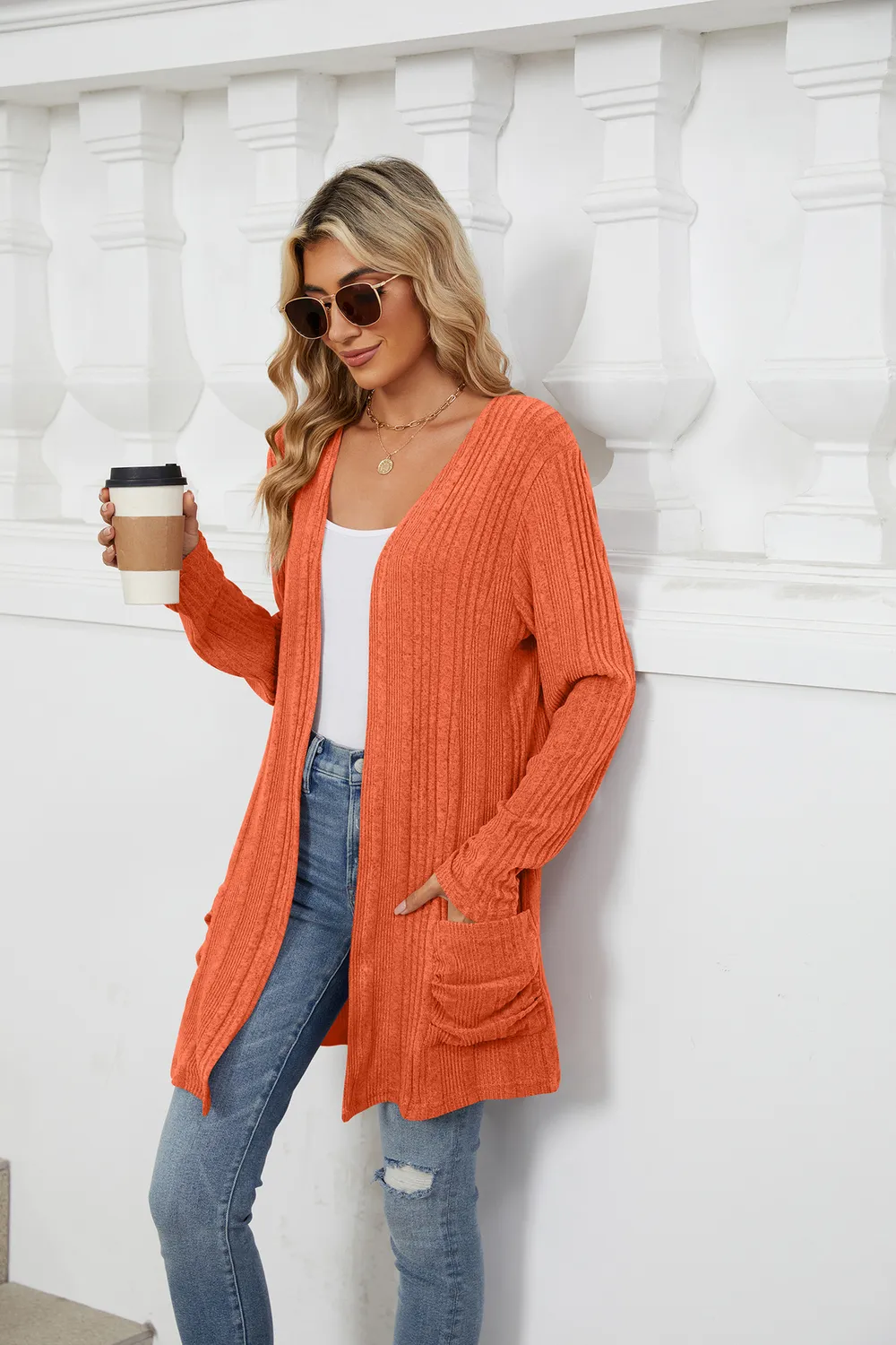 Pocketed Open Front Long Sleeve Cardigan, image 43