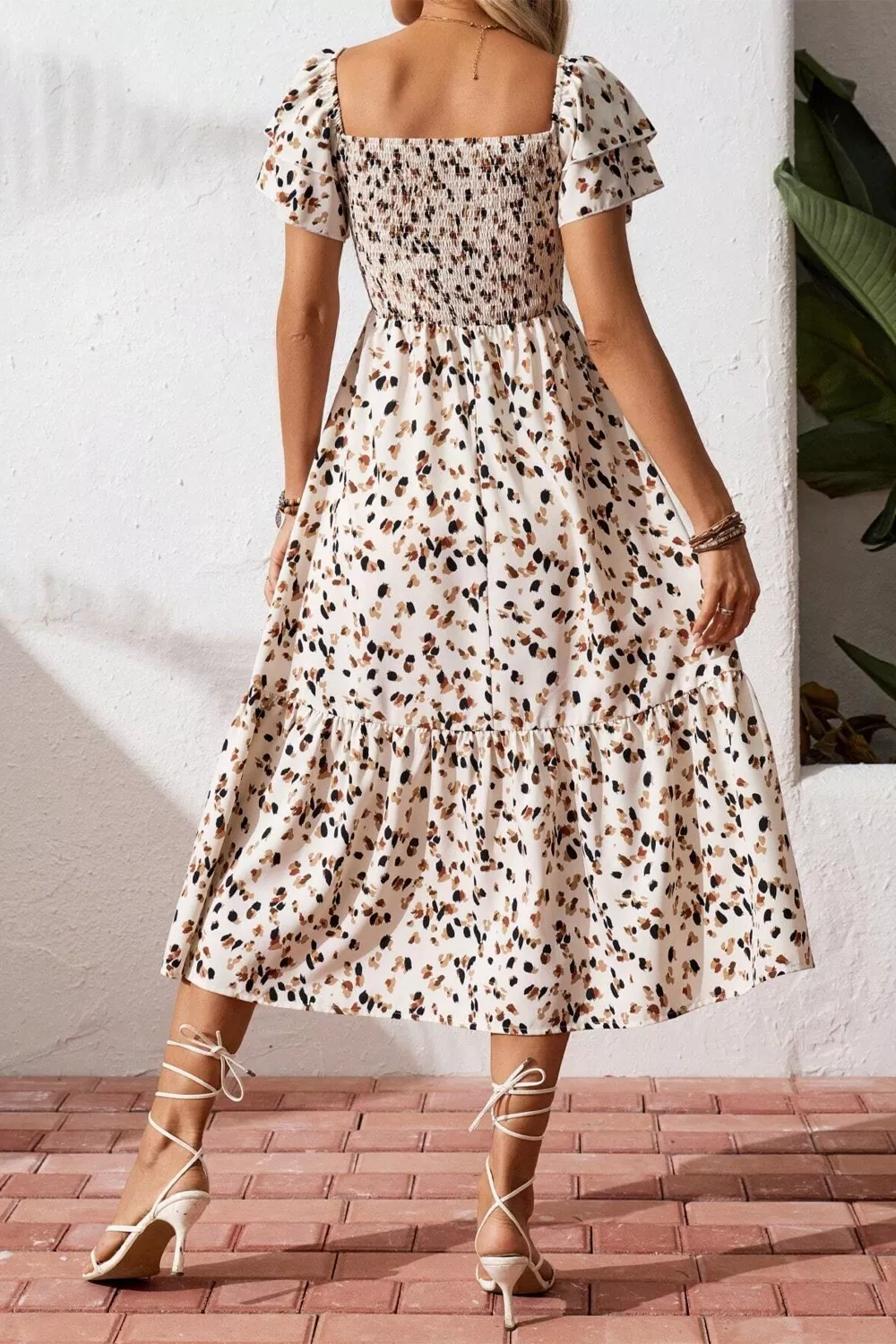 Square Neck Ruffle Sleeve Midi Dress, image 4