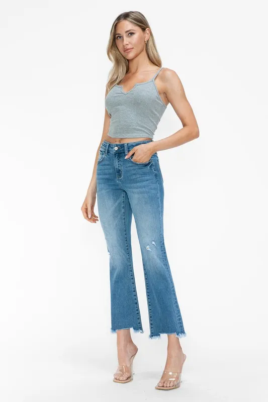 Raw Hem Distressed Mid Rise Crop Jeans, image 4