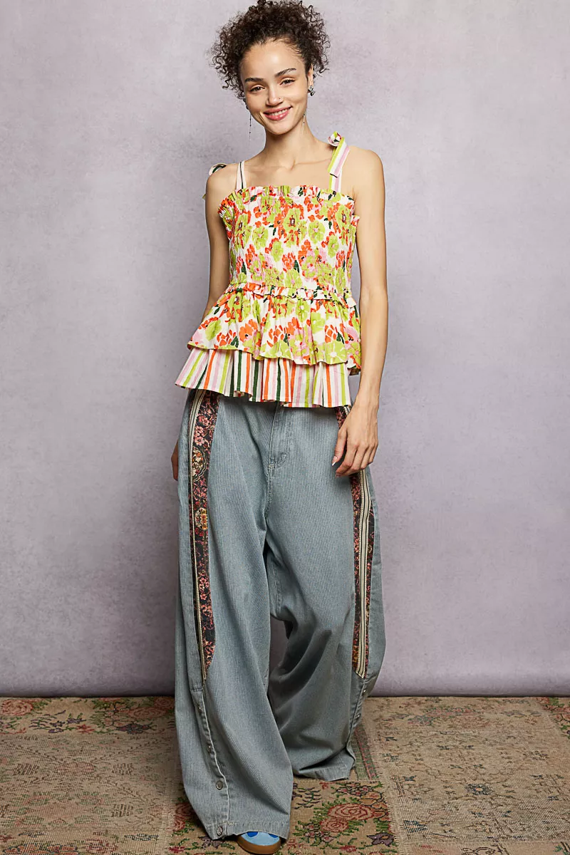 Floral Smocked Ruffled Cami with Tie Shoulder Straps, image 6