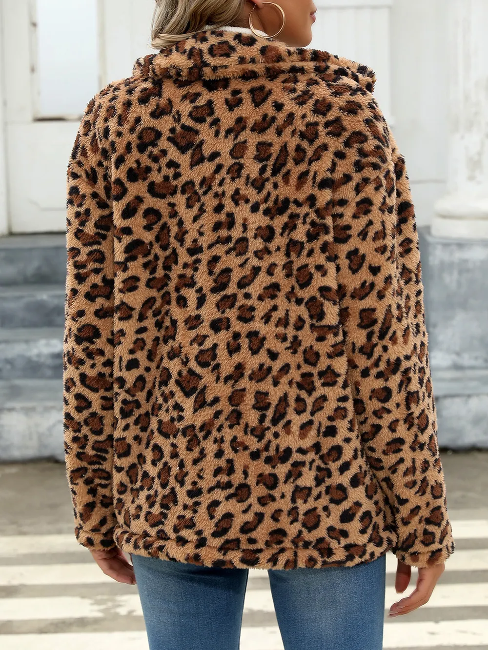 Button Up Drop Shoulder Fuzzy Jacket, image 21