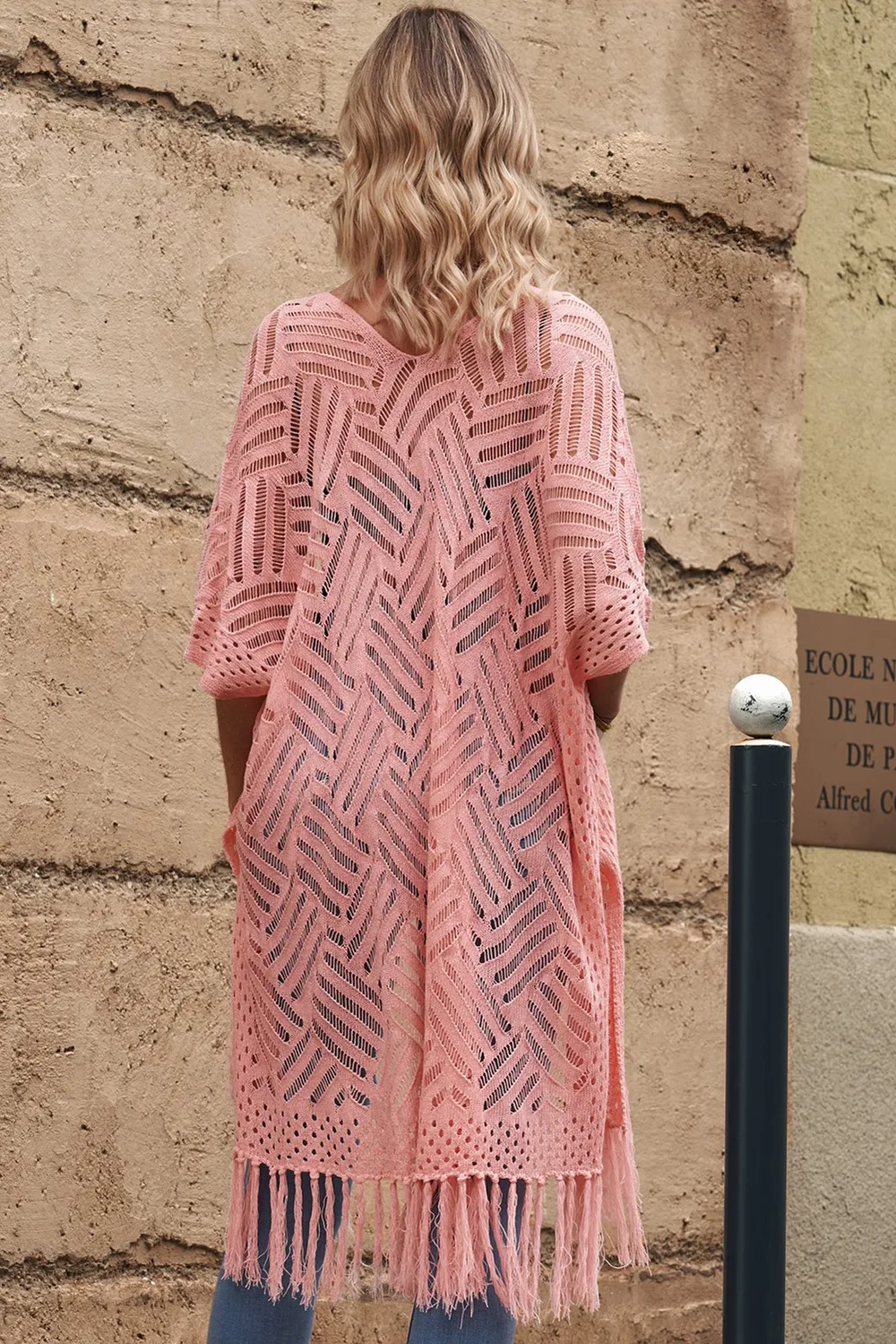 Openwork Open Front Cardigan with Fringes, image 16