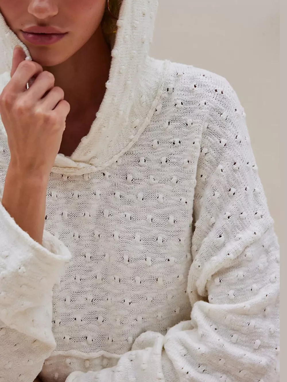 Textured Dot Knit Long Sleeve Hooded Sweater, image 5