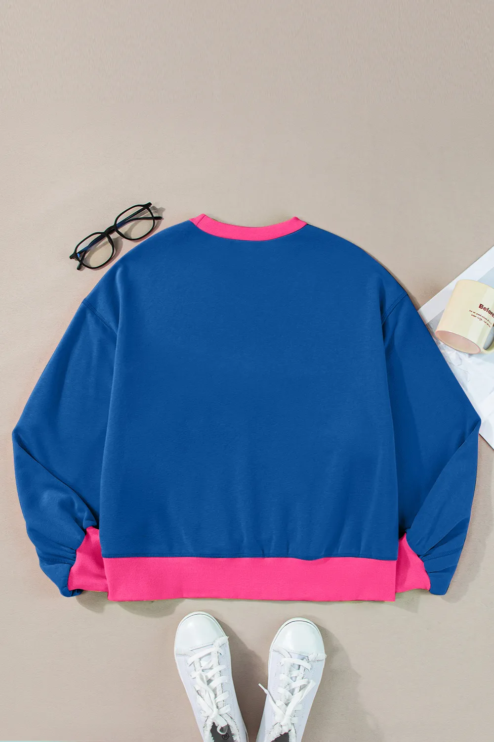 Contrast Round Neck Long Sleeve Sweatshirt, image 7