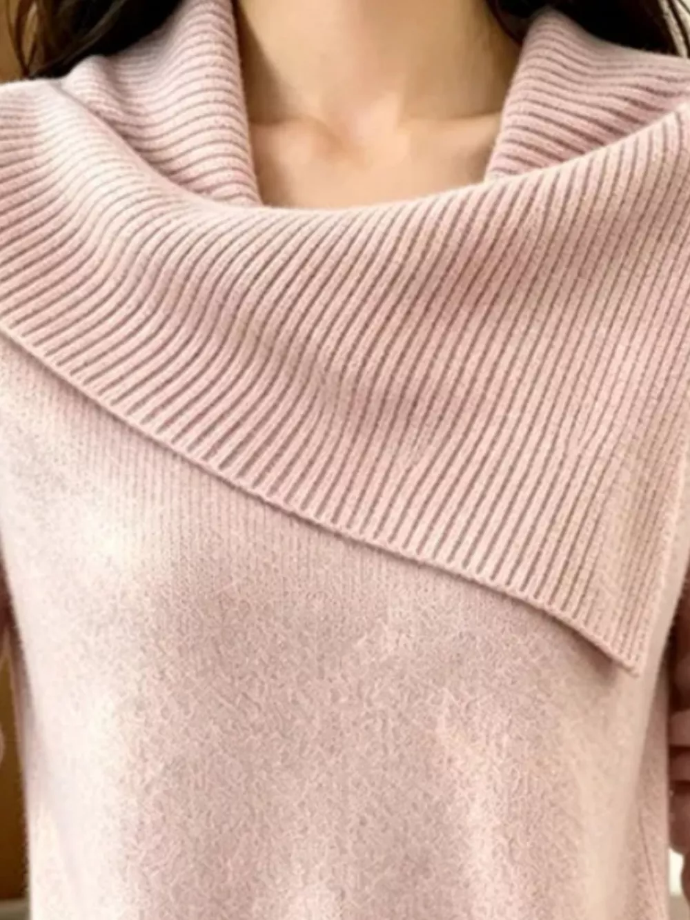 Full Size Asymmetric Ribbed Collar Sweater Plus Size, image 8