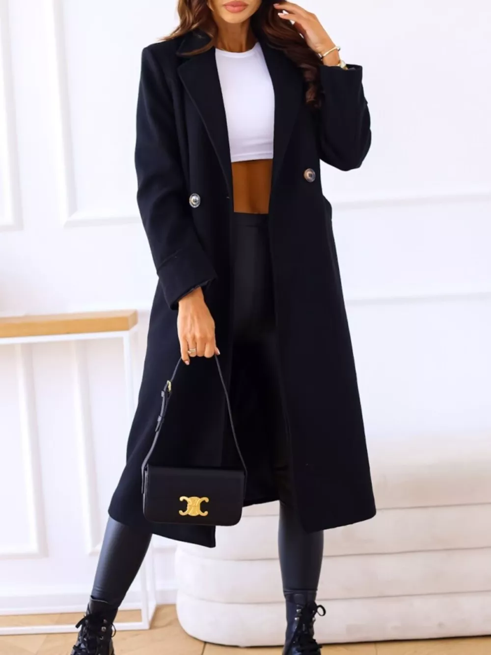 Lapel Collar Wool Blend Overcoat, image 17