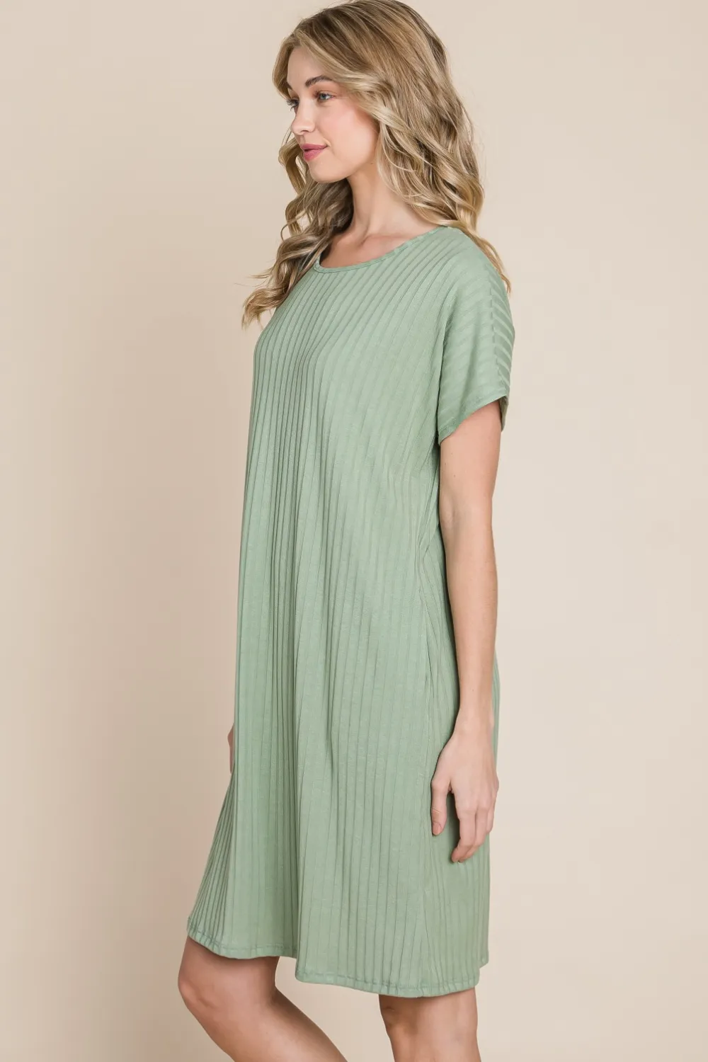 Ribbed Round Neck Short Sleeve Dress, image 3