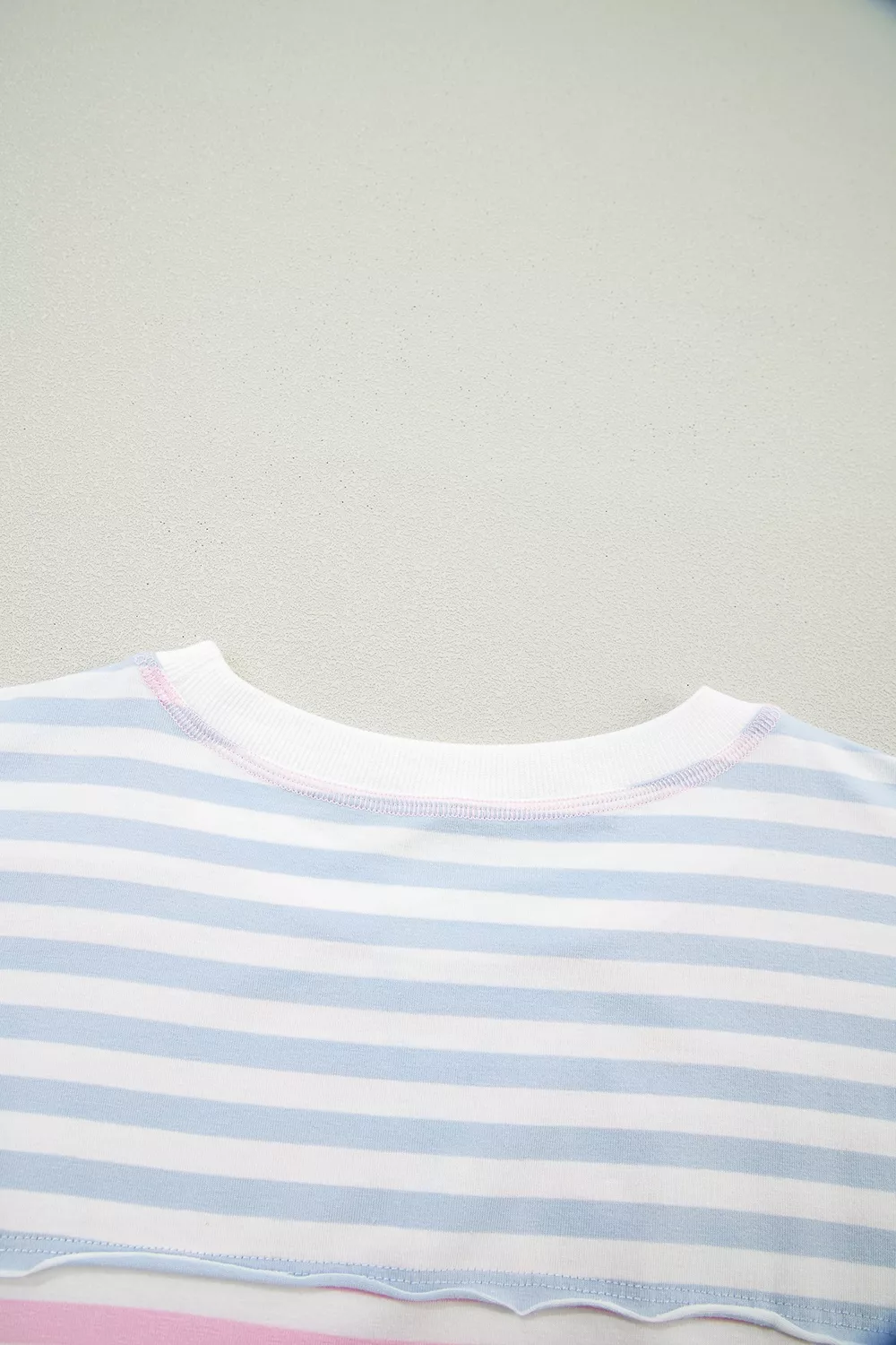Casual Stripe Oversize Dolman Sleeve Patchwork T Shirt, image 7